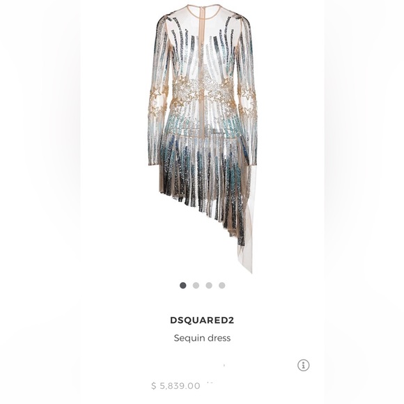 DSQUARED sheer sequins rhinestones appliqué embroidery dress luxury designer - Picture 5 of 5